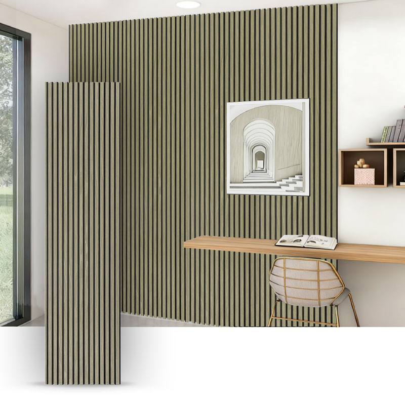 Gittervegg/akustisk veggpanel (3-sidet PVC-innpakket) – stoff-korn / lær-korn – 2400/2700 mm × 600 mm